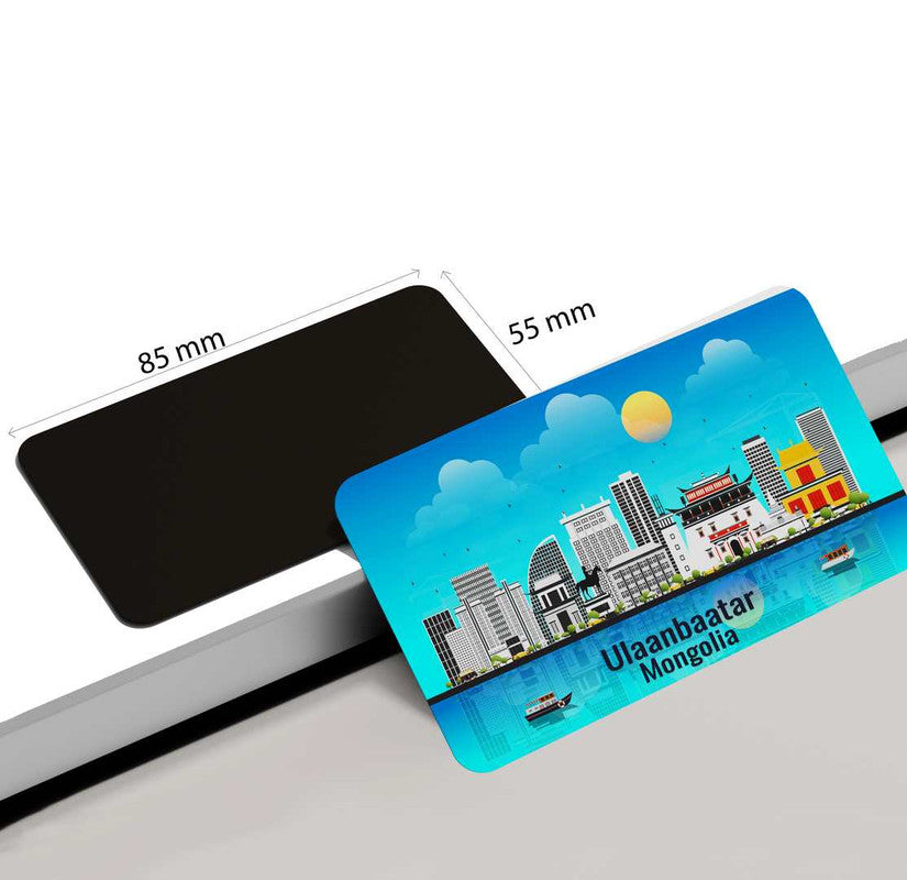 dhcrafts Rectangular Rubber Fridge Magnet / Magnetic Card Blue Mongolia Ulaanbaatar Design Pack of 1 (8.6cm x 5.4cm)